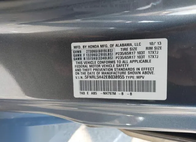 5FNRL5H42EB038955 2014 2014 Honda Odyssey- EX 9