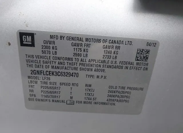 2GNFLCEK3C6329470 2012 2012 Chevrolet Equinox- LS 9