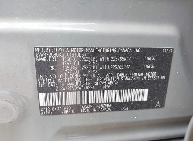 2T3W1RFV0MW176224 2021 2021 Toyota RAV4- Xle 9