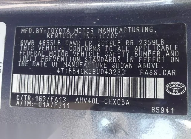 4T1BB46K58U043283 2008 2008 Toyota Camry- Hybrid 9