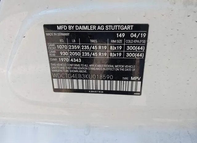 WDCTG4EB3KU018590 2019 2019 Mercedes-Benz GLA 250 9