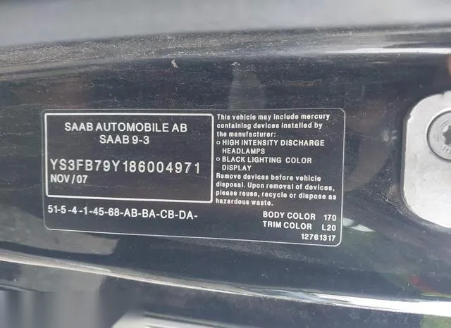 YS3FB79Y186004971 2008 2008 Saab 9-3- 2-0T 9