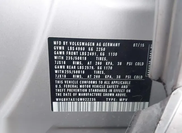 WVGBV7AX1GW022235 2016 2016 Volkswagen Tiguan- SE 9