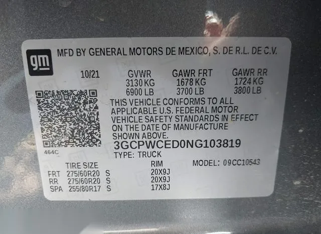 3GCPWCED0NG103819 2022 2022 Chevrolet Silverado 1500- 2Wd 9