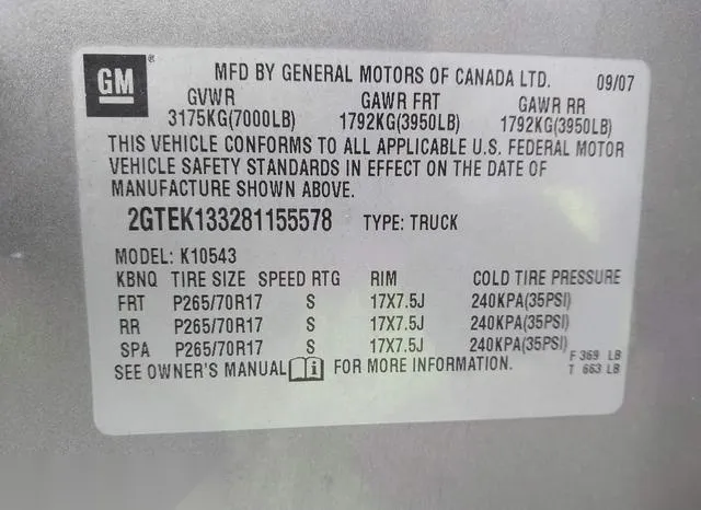 2GTEK133281155578 2008 2008 GMC Sierra- 1500 Sle1 9