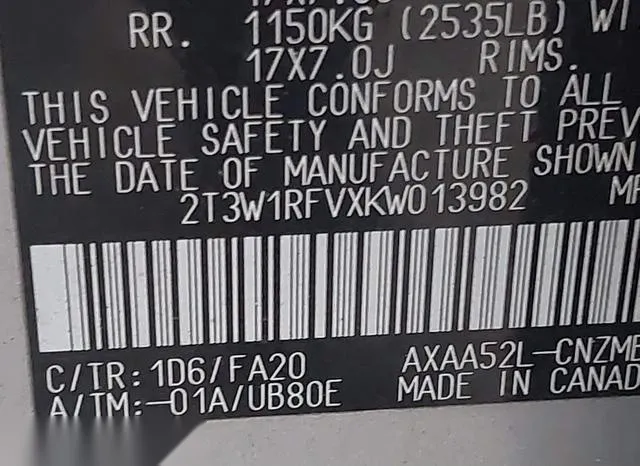 2T3W1RFVXKW013982 2019 2019 Toyota RAV4- Xle 9