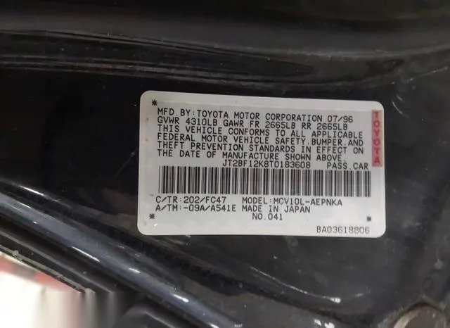 JT2BF12K8T0183608 1996 1996 Toyota Camry- Le/Xle/Se 9