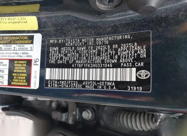 4T1BF1FK3HU331046 2017 2017 Toyota Camry- LE 9