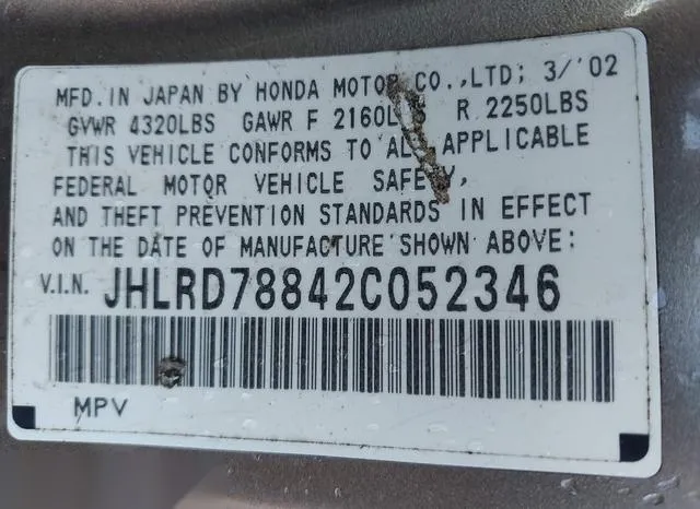 JHLRD78842C052346 2002 2002 Honda CR-V- EX 9