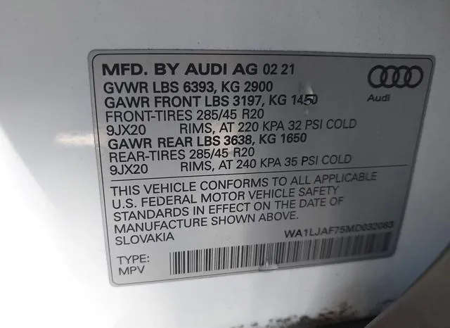 WA1LJAF75MD032083 2021 2021 Audi Q7- Premium Plus 45 Tfsi Q 9