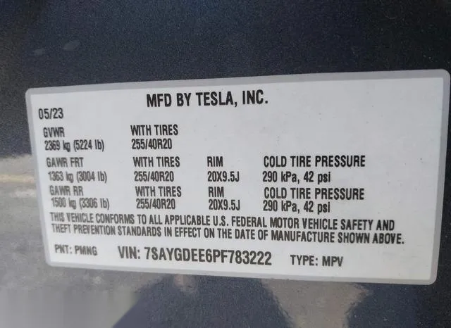 7SAYGDEE6PF783222 2023 2023 Tesla Model Y- Awd/Long Range D 9