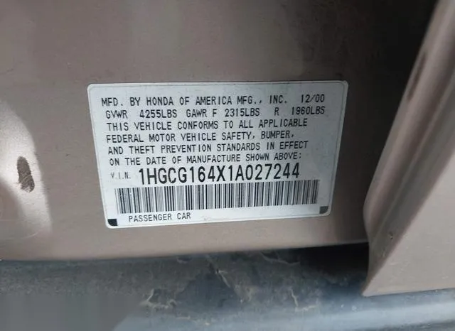 1HGCG164X1A027244 2001 2001 Honda Accord- 3-0 LX 9