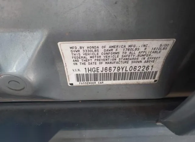 1HGEJ6679YL062261 2000 2000 Honda Civic- LX 9