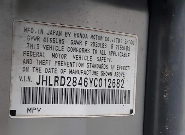 JHLRD2846YC012682 2000 2000 Honda CR-V- LX 9