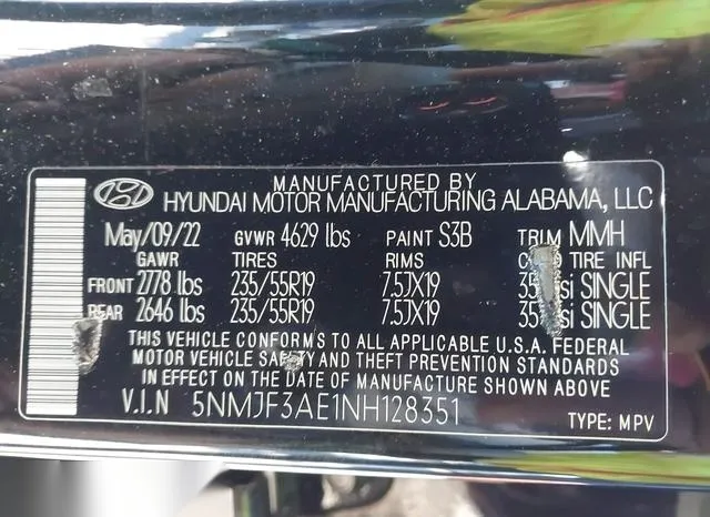 5NMJF3AE1NH128351 2022 2022 Hyundai Tucson- Sel 9