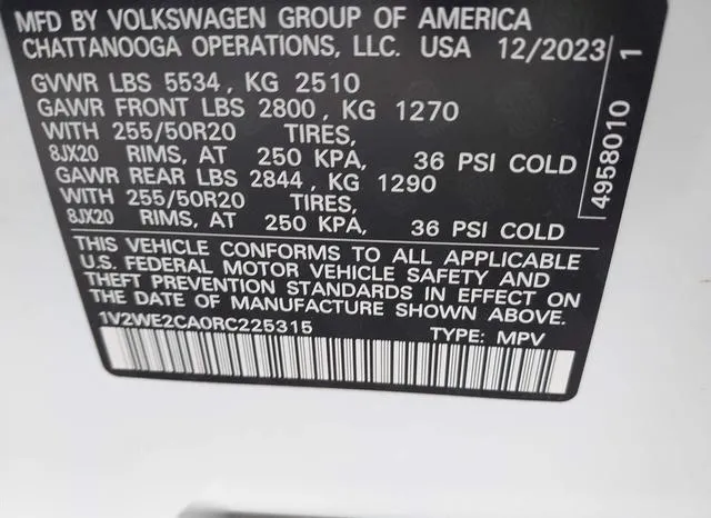 1V2WE2CA0RC225315 2024 2024 Volkswagen Atlas- Cross Sport 2 9