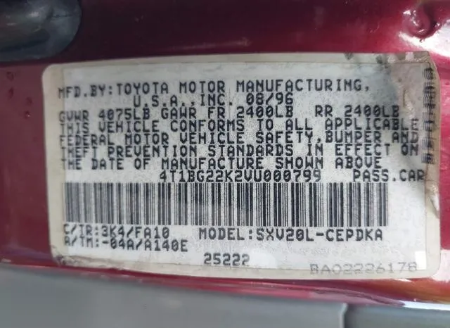 4T1BG22K2VU000799 1997 1997 Toyota Camry- CE 9