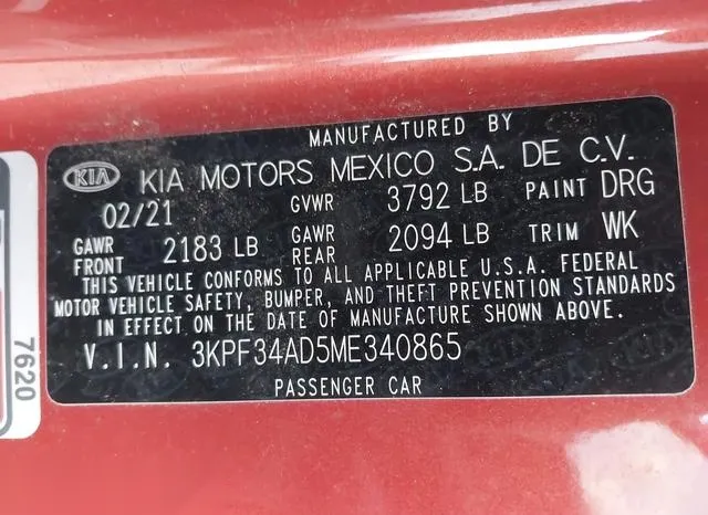 3KPF34AD5ME340865 2021 2021 KIA Forte- Gt-Line 9