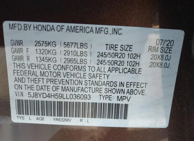 5J8YD4H59LL036093 2020 2020 Acura MDX- Technology Package 9