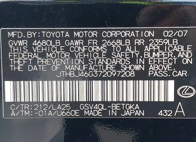 JTHBJ46G372097208 2007 2007 Lexus ES- 350 9