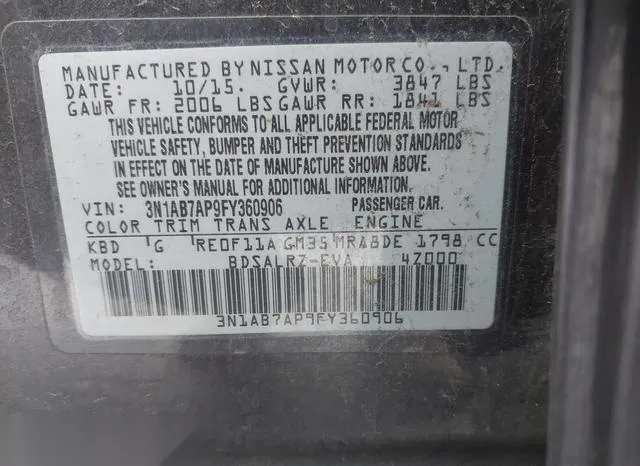 3N1AB7AP9FY360906 2015 2015 Nissan Sentra- SR 9