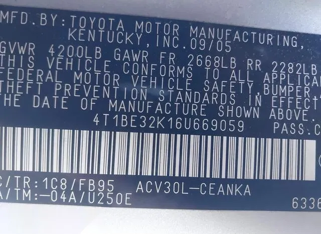 4T1BE32K16U669059 2006 2006 Toyota Camry- Std 9