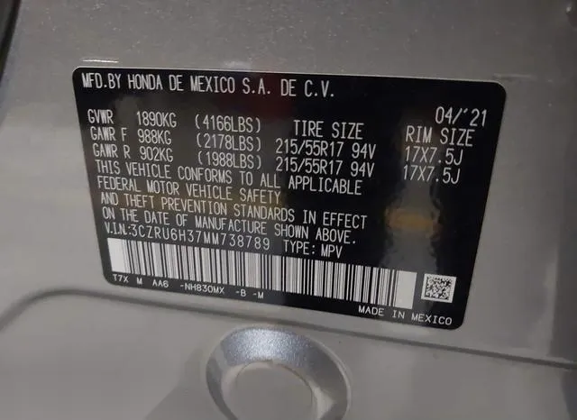 3CZRU6H37MM738789 2021 2021 Honda HR-V- Awd Lx 9