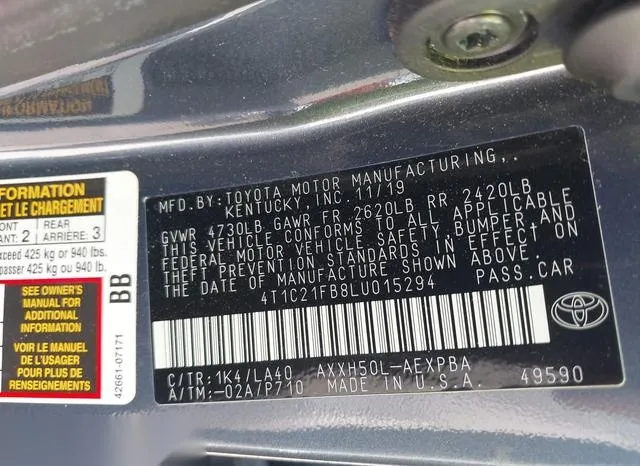 4T1C21FB8LU015294 2020 2020 Toyota Avalon- Hybrid Limited 9