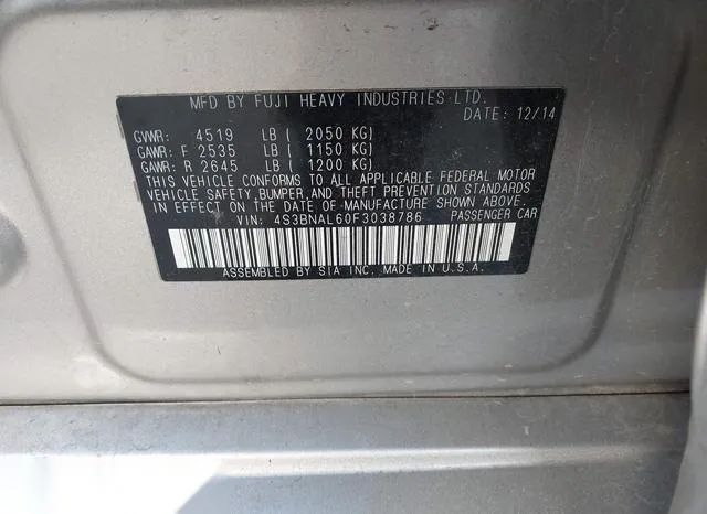 4S3BNAL60F3038786 2015 2015 Subaru Legacy- 2-5I Limited 9