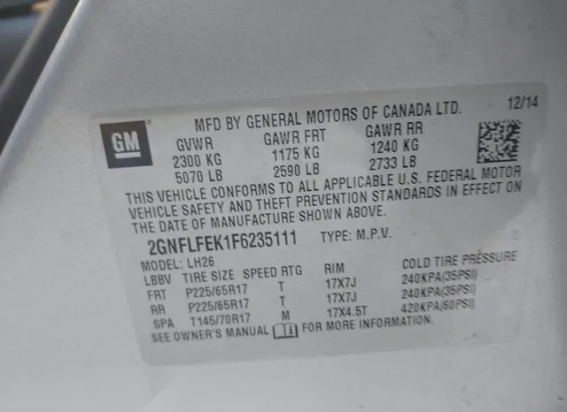 2GNFLFEK1F6235111 2015 2015 Chevrolet Equinox- 1LT 9