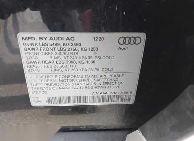 WA1AAAFY7M2046515 2021 2021 Audi Q5- Premium 45 Tfsi Quattr 9