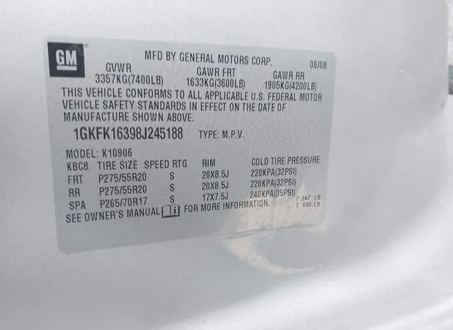 1GKFK16398J245188 2008 2008 GMC Yukon Xl 1500- Slt 9