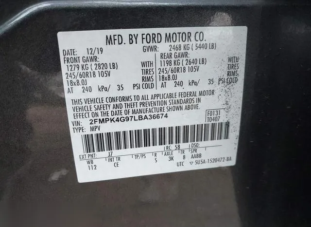 2FMPK4G97LBA36674 2020 2020 Ford Edge- SE 9