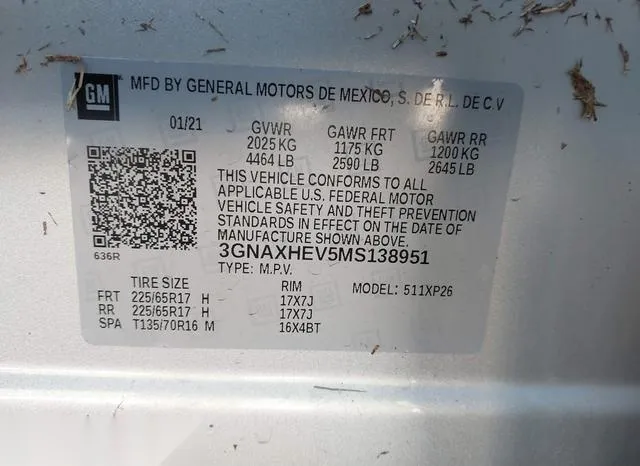 3GNAXHEV5MS138951 2021 2021 Chevrolet Equinox- Fwd Ls 9