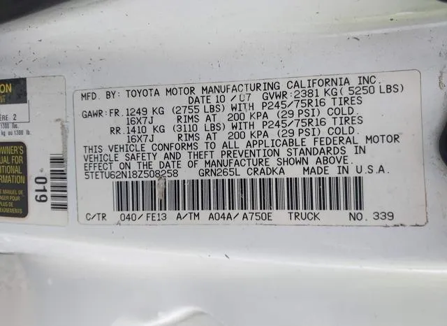 5TETU62N18Z508258 2008 2008 Toyota Tacoma- Prerunner V6 9