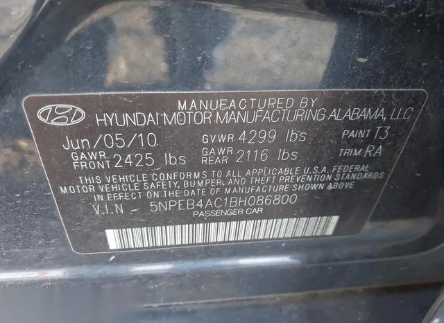 5NPEB4AC1BH086800 2011 2011 Hyundai Sonata- Gls 9