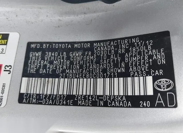 2T1BU4EE8DC001711 2013 2013 Toyota Corolla- S 9