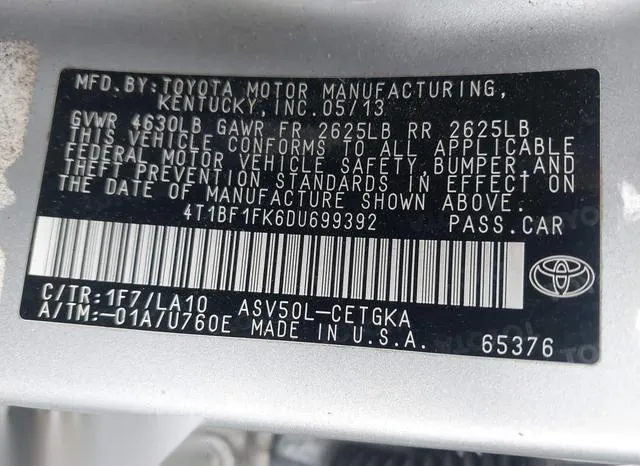 4T1BF1FK6DU699392 2013 2013 Toyota Camry- Xle 9