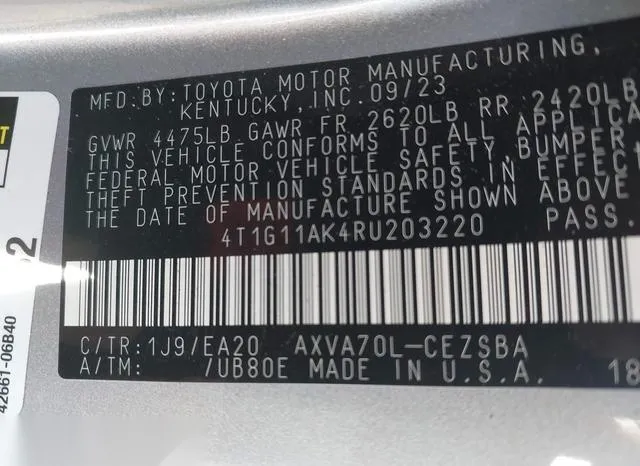 4T1G11AK4RU203220 2024 2024 Toyota Camry- SE 9