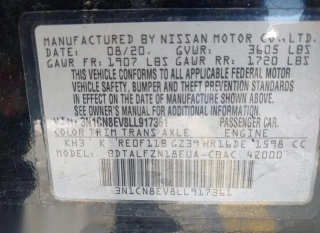 3N1CN8EV8LL917361 2020 2020 Nissan Versa- Sv Xtronic Cvt 9