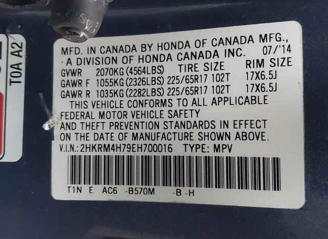 2HKRM4H79EH700016 2014 2014 Honda CR-V- Ex-L 9