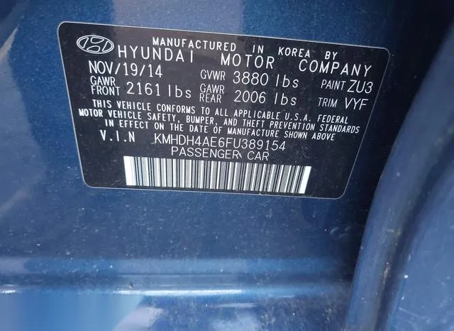 KMHDH4AE6FU389154 2015 2015 Hyundai Elantra- SE 9