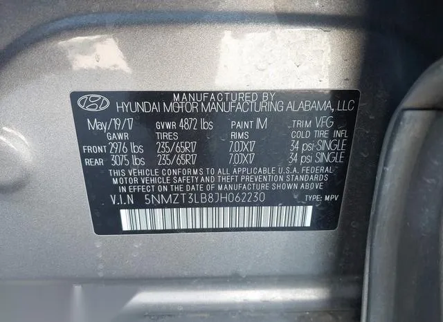 5NMZT3LB8JH062230 2018 2018 Hyundai Santa Fe- Sport 2-4L 9