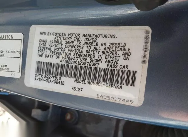 4T1BE32K12U572387 2002 2002 Toyota Camry- Le/Xle/Se 9