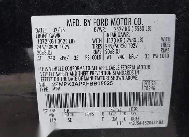 2FMPK3APXFBB05525 2015 2015 Ford Edge- Sport 9