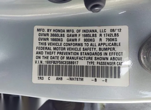 19XFB2F59CE088917 2012 2012 Honda Civic- LX 9