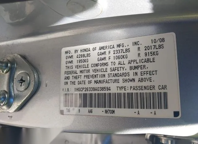 1HGCP26339A038594 2009 2009 Honda Accord- 2-4 LX 9