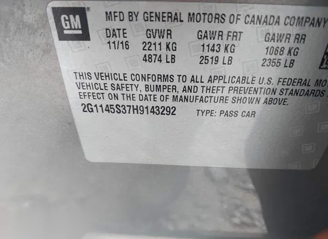 2G1145S37H9143292 2017 2017 Chevrolet Impala- 2LZ 9