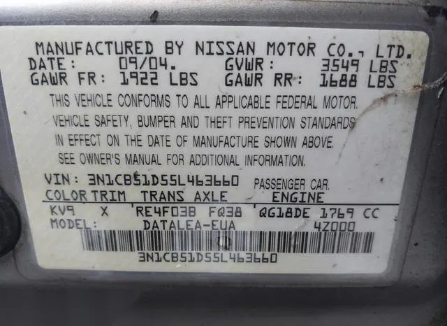 3N1CB51D55L463660 2005 2005 Nissan Sentra- 1-8S 9