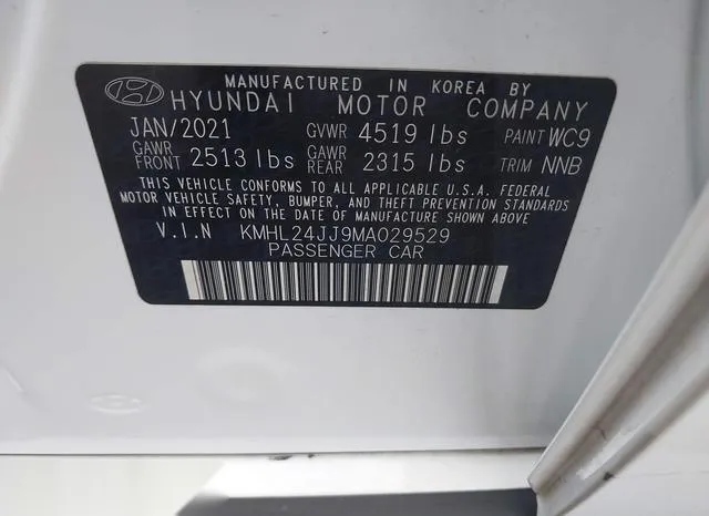 KMHL24JJ9MA029529 2021 2021 Hyundai Sonata- Blue 9